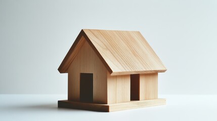 Minimalist Wooden House Model on Light Background