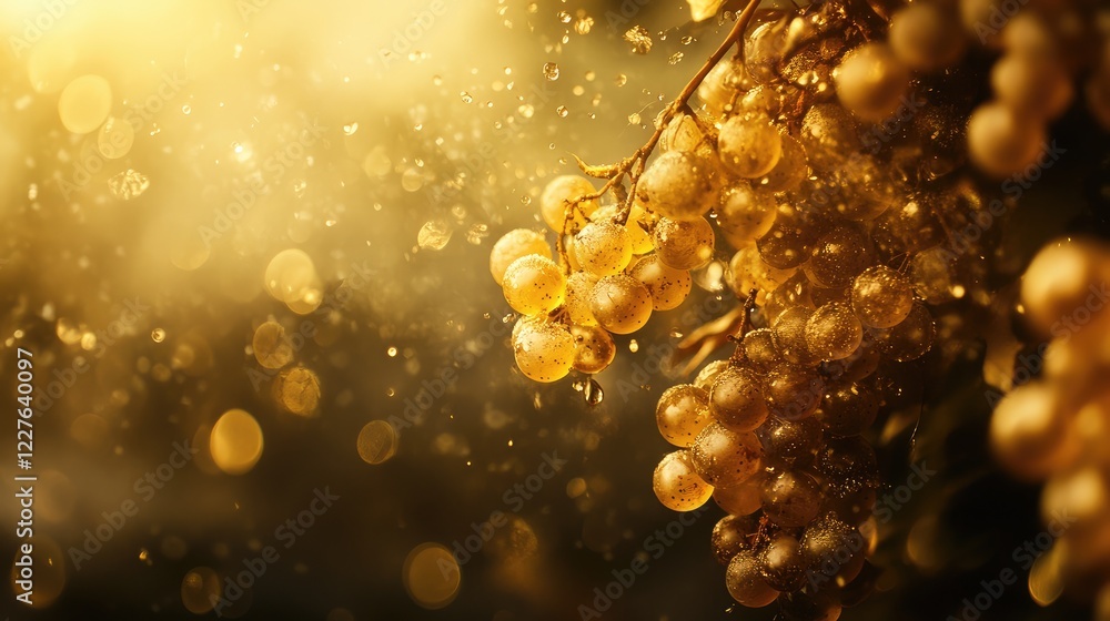 Poster late harvest grapes illuminated by warm light with a dreamy bokeh background creating an elegant aut