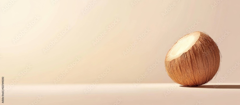 Poster italian coconut with thick husk on a minimalistic background showcasing empty space for text and des