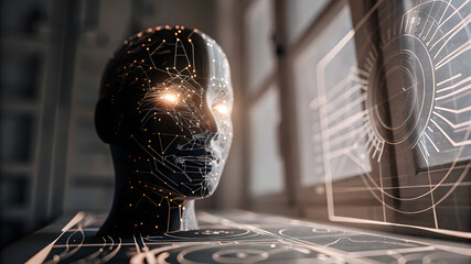 Exploring futuristic ai innovations tech laboratory digital art modern environment close-up view human-computer interaction