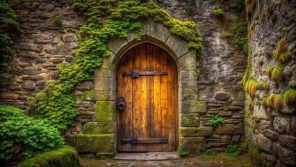 Ancient Wooden Door in Tallinn Castle Wall, Estonia - Historic Estonian Architecture