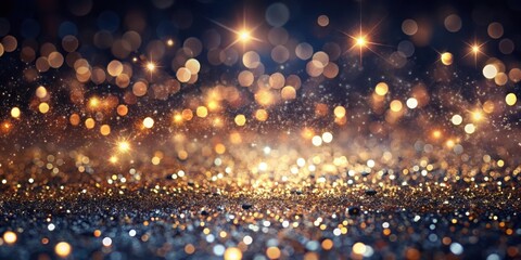 A mesmerizing blend of metallic glitters and twinkling lights set against a dark, gradient background evokes an air of mystery and glamour , twinkle, glamour