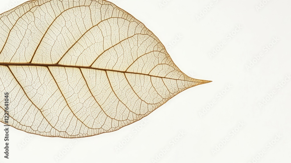Poster detail of a delicate dry leaf with intricate veins isolated on a clean white background for nature a