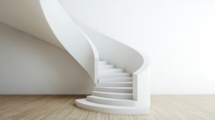 Naklejka premium Elegant Spiral Staircase Design in Minimalist Interior with White Walls and Wooden Flooring