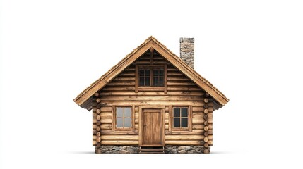 Rustic Wooden House with Stone Chimney and Windows
