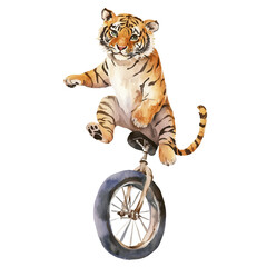 Tiger Performs Tricks on Unicycle While Captivating Audience in Vibrant Circus Atmosphere