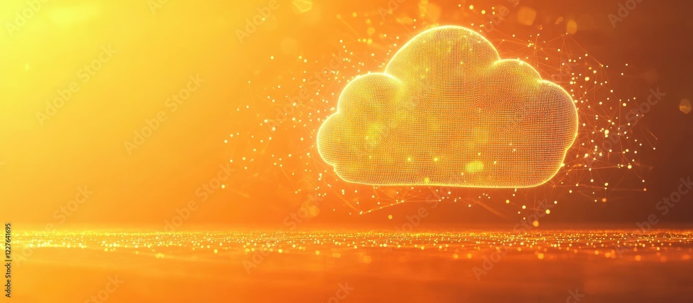 Poster smart digital speech cloud with chatbot in neon light on vibrant orange background futuristic ai tec