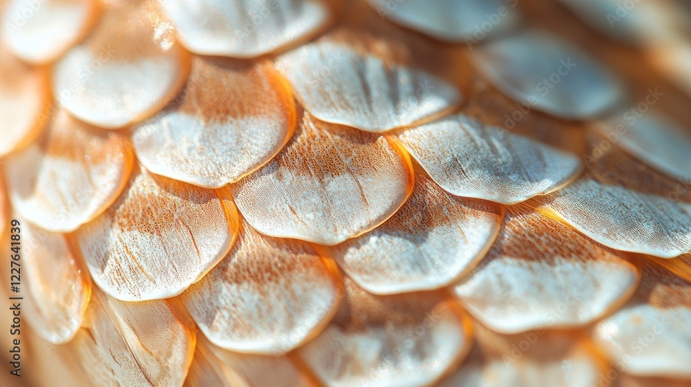 Poster detailed macro shot of snake scales illuminated by sunlight against a white background showcasing te