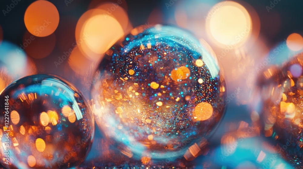Aufkleber close up of sparkling holiday ornament spheres with bokeh background creating a festive and joyful a