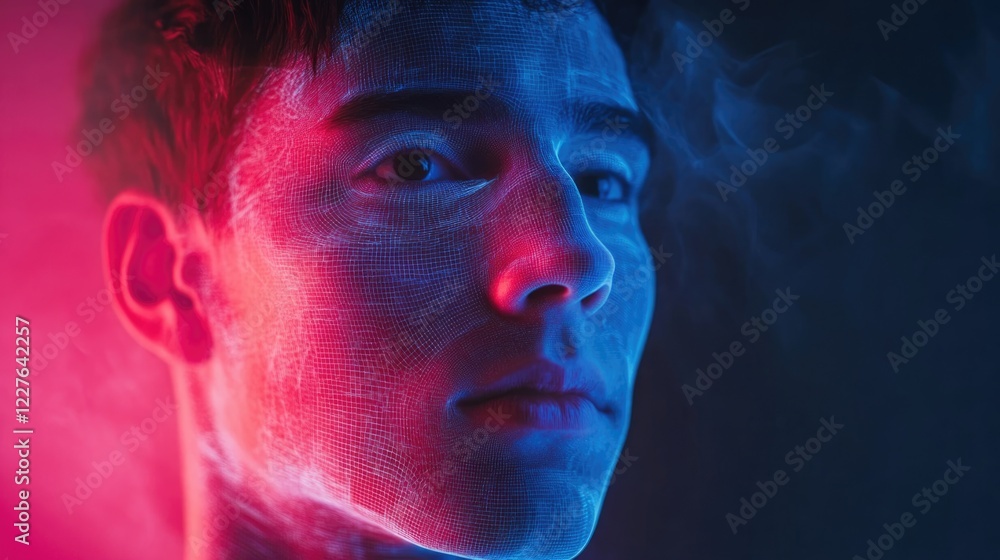 Poster ai facial recognition technology with digital body temperature scanner and future camera tools in fu