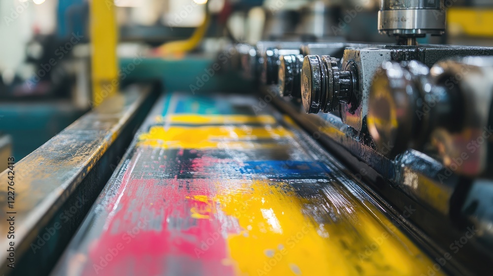 Poster metal shaping process using a lathe machine with coolant lubrication in an industrial workshop envir