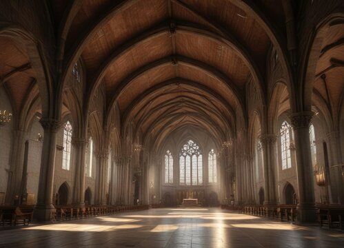 Grandiose vaulted ceiling of the Church's main nave , historic, architecture