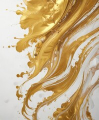 Gold leaf foiled marbled art with swirling colors on white background, swirling patterns, white background, alcohol ink abstract