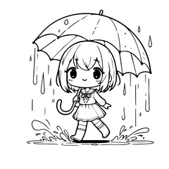 cute girl holding an umbrella illustration for coloring books