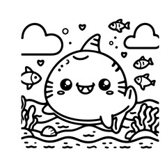 cute sharks at the sea  illustration for coloring books