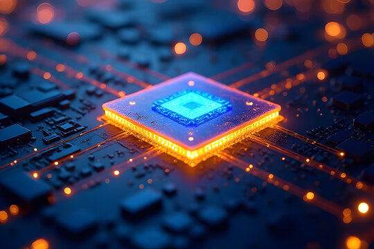 Exploring advanced microchip technology digital lab high-resolution image futuristic environment close-up perspective