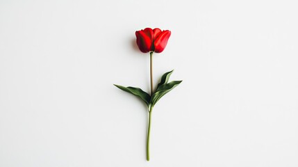 Red Tulip Flower on White Background Minimalist Layout for Elegant Floral Designs and Templates