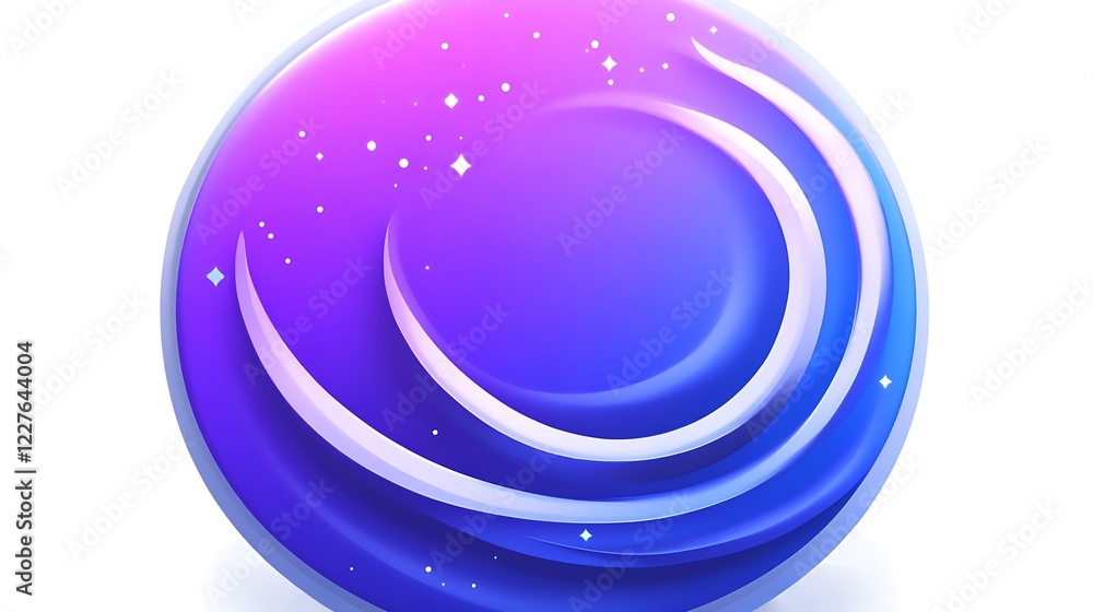 Poster abstract circular design with flowing purple and blue gradient with white lines and stardust