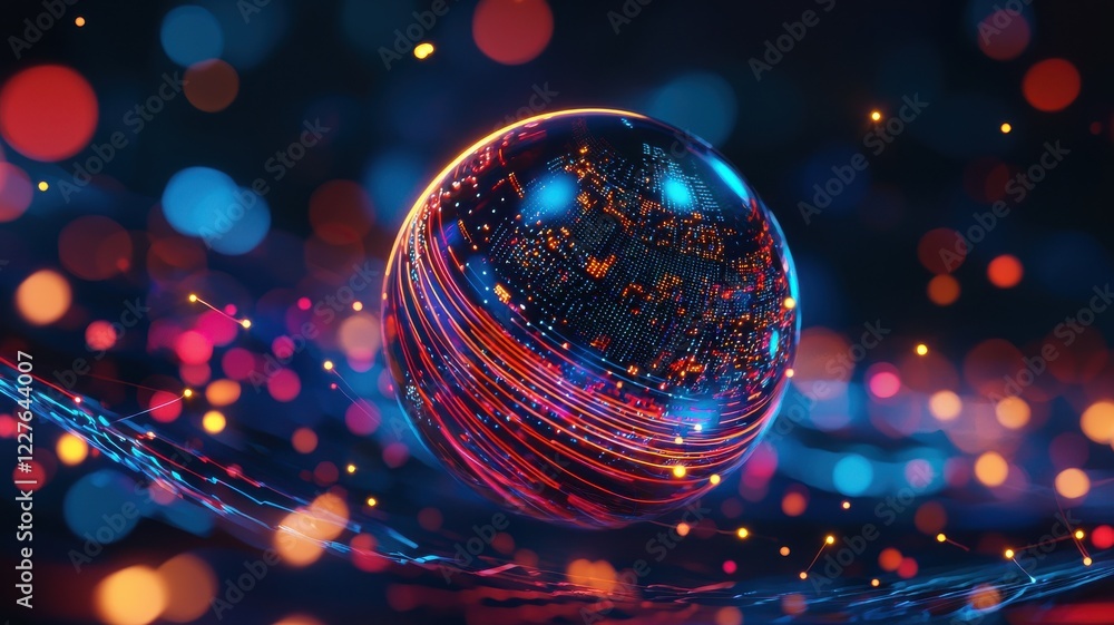 Poster a vibrant, glowing orb surrounded by colorful bokeh lights, creating an enchanting, abstract visual 