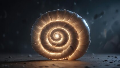 glowing spiral shell glows with an ethereal aura, luminous shape, soft light