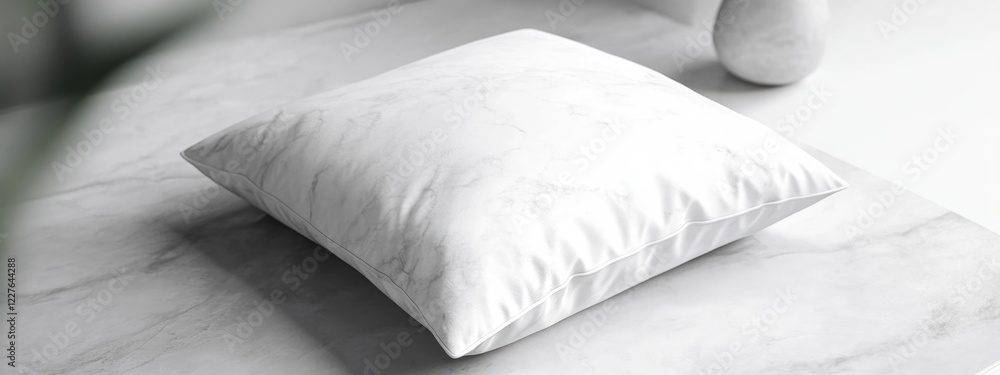 Poster white marble decorative pillow side view mockup with diagonal positioning and ample empty space for 