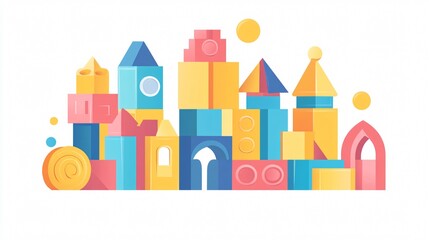 Colorful Kids Toy Blocks for Creative Play and Learning, Flat Vector Illustration