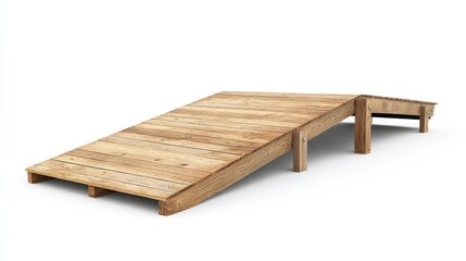 Large Wooden Ramp on Isolated White Background for Construction or Accessibility Use
