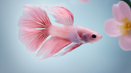 Fototapeta premium Pink jelly like betta fish with flowing fins swimming gracefully