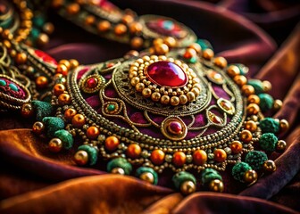 Fototapeta premium Antique Russian Necklace on Velvet Fabric - Close-up Detail