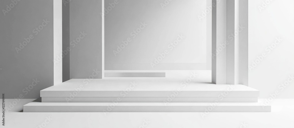Poster contemporary monochrome minimalist workspace with empty space for text and clean lines in a white se