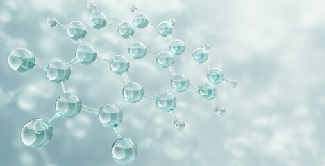 Molecules, atoms, chemical bonds, molecular hexagonal structure, 3D model. Science, medicine, education background. Chemistry, physics research, cosmetic, bioscience, DNA, nano technology illustration