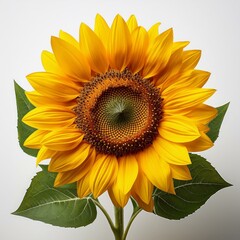 Naklejka premium Sunflower Radiance: A vibrant sunflower with a deep brown center and yellow petals bursts with cheerful energy, a symbol of optimism and summer joy.