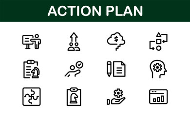 Action Plan Icon Set. Clean, Professional Graphics for Workflow, Business Strategy, and Productivity Tools