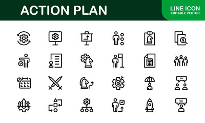 Action Plan Icon Set. Clean, Professional Graphics for Workflow, Business Strategy, and Productivity Tools