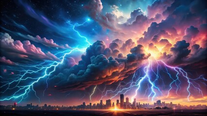Obraz premium Electric Stormy Night Sky with Comic Book Backdrop and Vibrant Lightning