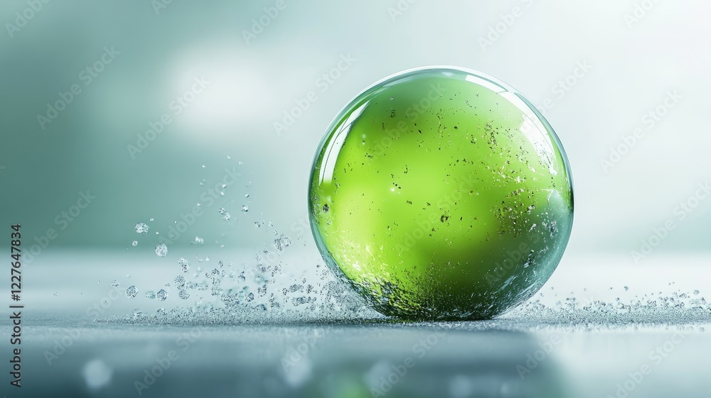 Aufkleber translucent green sphere on a smooth surface creating a splash, symbolizing natural elements and the