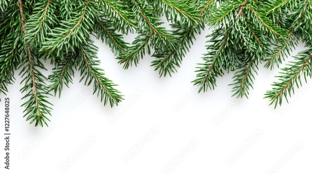 Poster close up of lush evergreen tree branches with ample empty space for text ideal for nature and holida