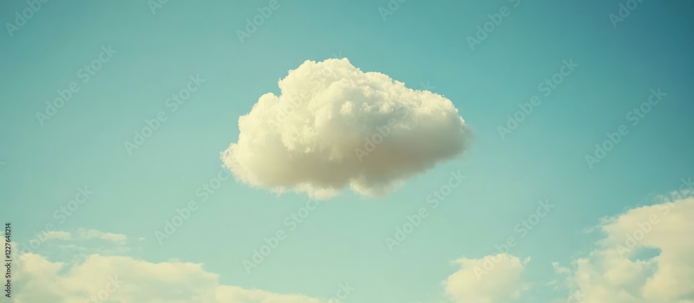 Aufkleber soft focus blue cumulus cloud in gentle light against spring sky with empty copyspace for text for c