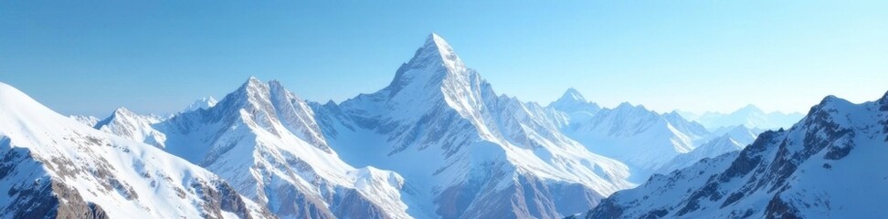 Obraz premium Snowy mountain peaks stretch high up towards light blue sky, mountains, blue