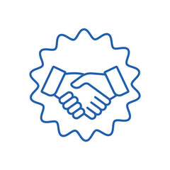 Gesture business man handshake. Stamp of friendship, collaboration. Vector linear icon illustration isolated on white background.