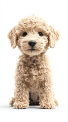 a fluffy golden doodle puppy with curly fur, joyful and playful, 3D rendering, isolated on white background