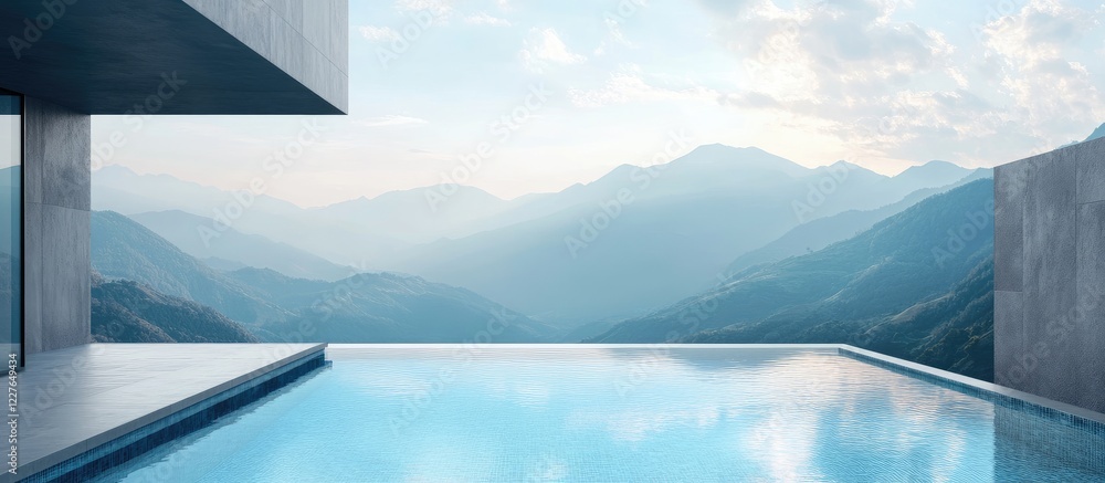 Aufkleber modern mountain view pool with serene landscape and space for custom text