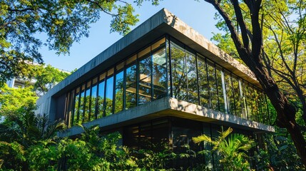 Minimalist Building with Open Glass Design