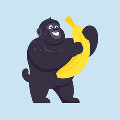 gorilla hold with banana vector illustration 