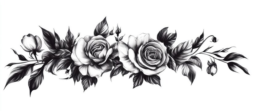 Elegant black ink mourning tattoo design featuring intricately detailed roses with space for personalized text tribute.