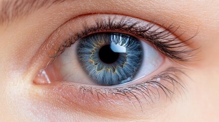 Obraz premium Detailed Close-Up of a Human Eye Showing Iris, Pupil, and Conjunctiva with Stunning Blue Color and Fine Eyelashes