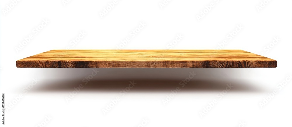 Poster wooden shelf isolated on white background with ample space for design or text elements for advertisi