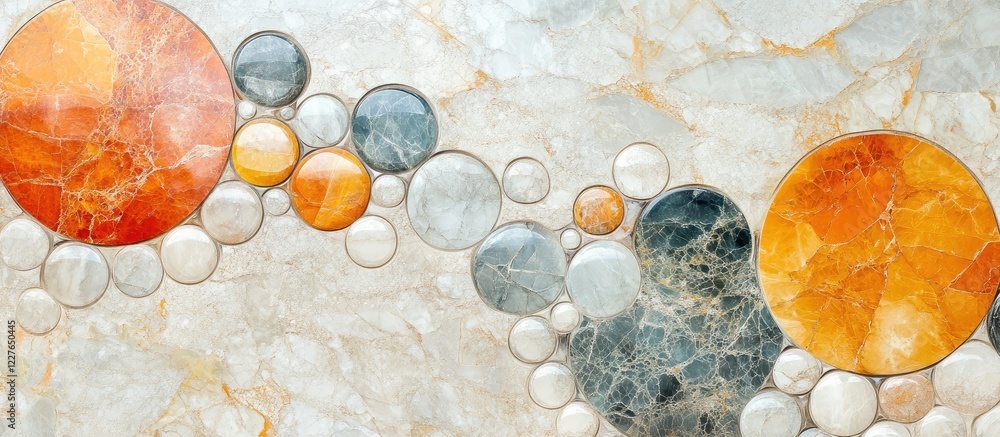 Poster abstract mosaic of colorful air bubbles in art deco style on marble background ideal for wallpaper w