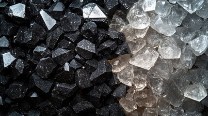 Glittering black and white gradient crystal texture on a heavy stone background with ample copyspace for text and design elements.