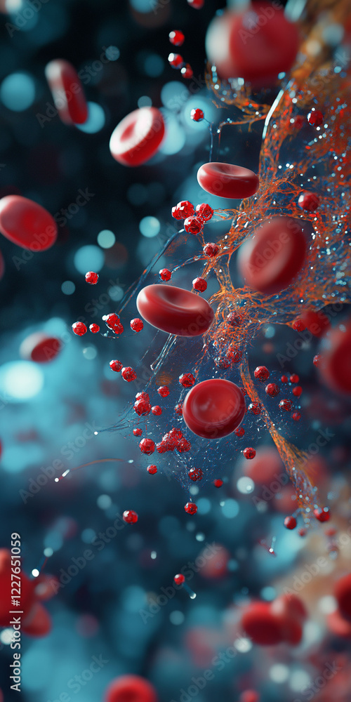 Aufkleber hdl cholesterol metabolism blood. hyperrealistic digital artwork depicting hdl cholesterol in vibran